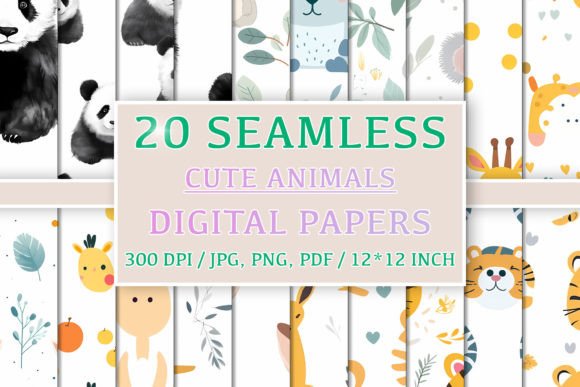 20 Seamless Cute Animals Patterns and Digital Papers for Creative Projects