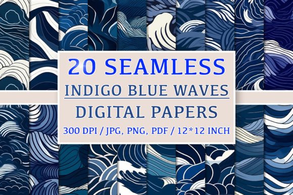 20 Seamless Indigo Blue Waves Patterns: Elevate Your Creative Projects with Elegance and Versatility