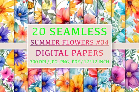 20 Seamless Summer Flower Patterns 4: Elevating Design with Elegant Digital Backdrops