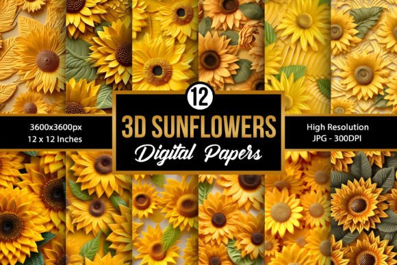 3d Sunflowers Digital Paper Patterns: A Creative Resource for Designers and Crafters