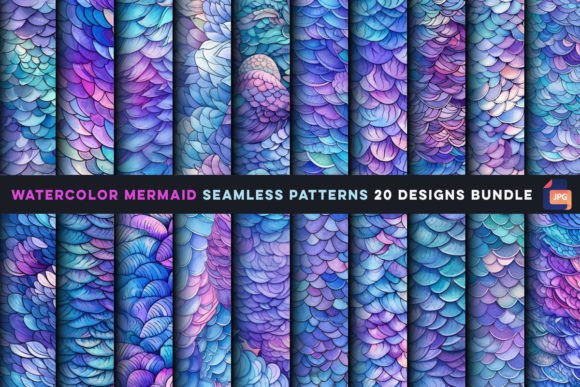 Watercolor Mermaid Seamless Patterns