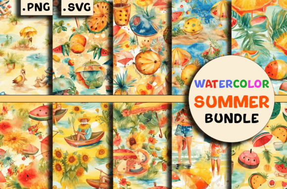 Watercolor Summer Beach Patterns Bundle: A Creative Resource for Print-on-Demand Designers