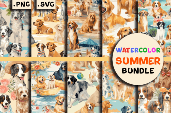 Watercolor Summer Dogs Patterns Bundle